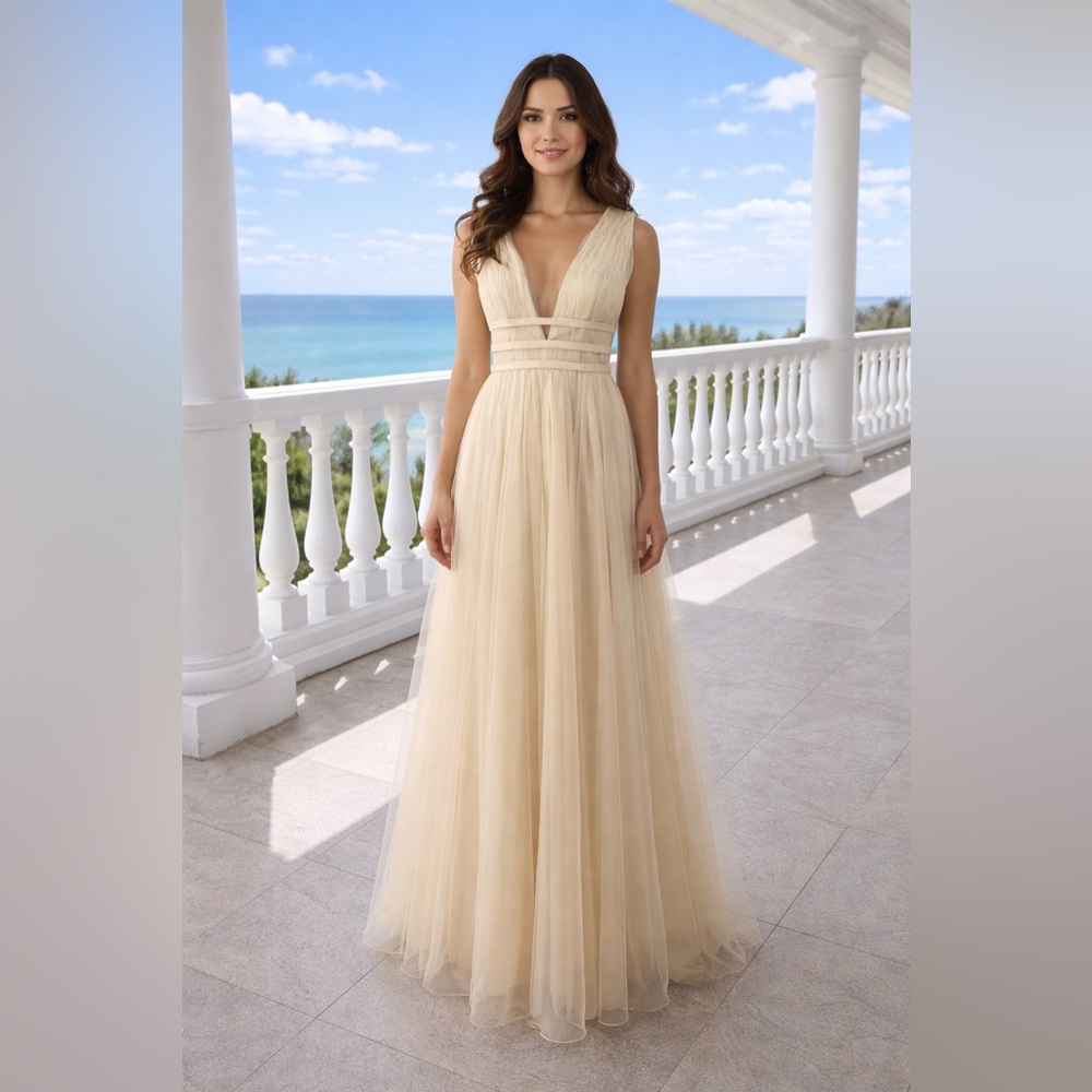 Azazie Cream Maxi Dress